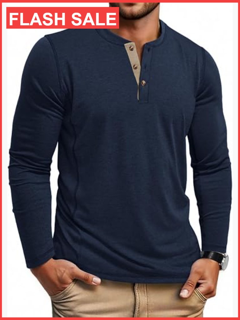 Long Sleeve Henley Shirt Lightweight Stretch Button Tee
